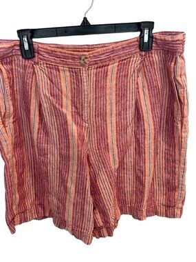 J. Jill Love Linen Red & Orange Striped Midi Shorts Lagenlook Artsy Boho Size 14